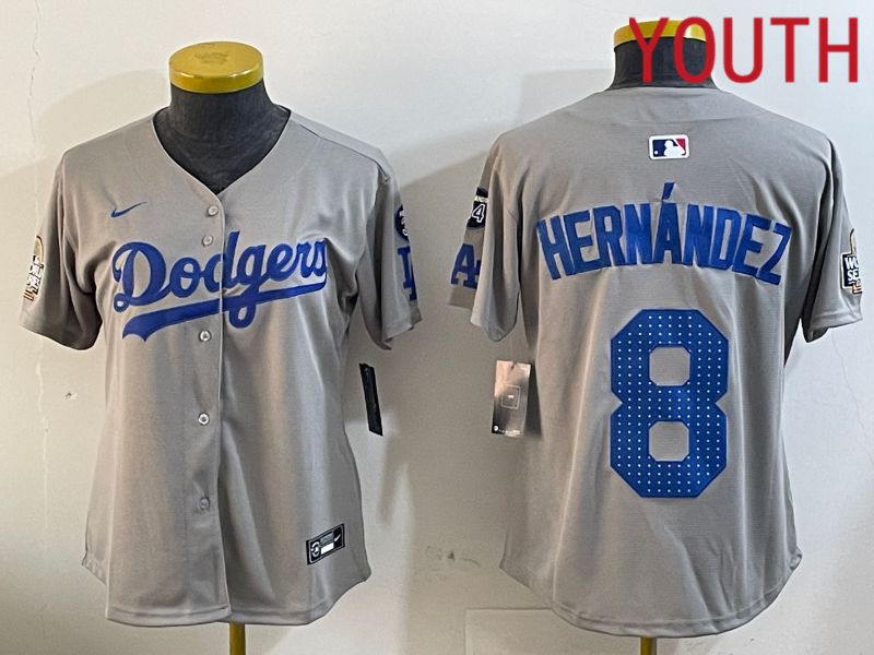 Youth Los Angeles Dodgers #8 Hernandez Grey Game 2024 Nike MLB Jersey style 12055